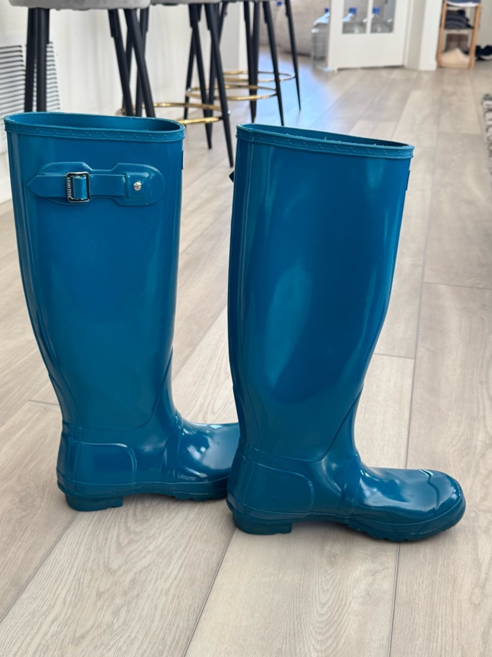 Hunter Gloss Teal Knee-High Rain Boots - Picture 2 of 4